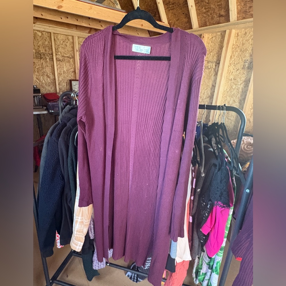 Time and Tru Women's Ribbed Cardigan - Plum